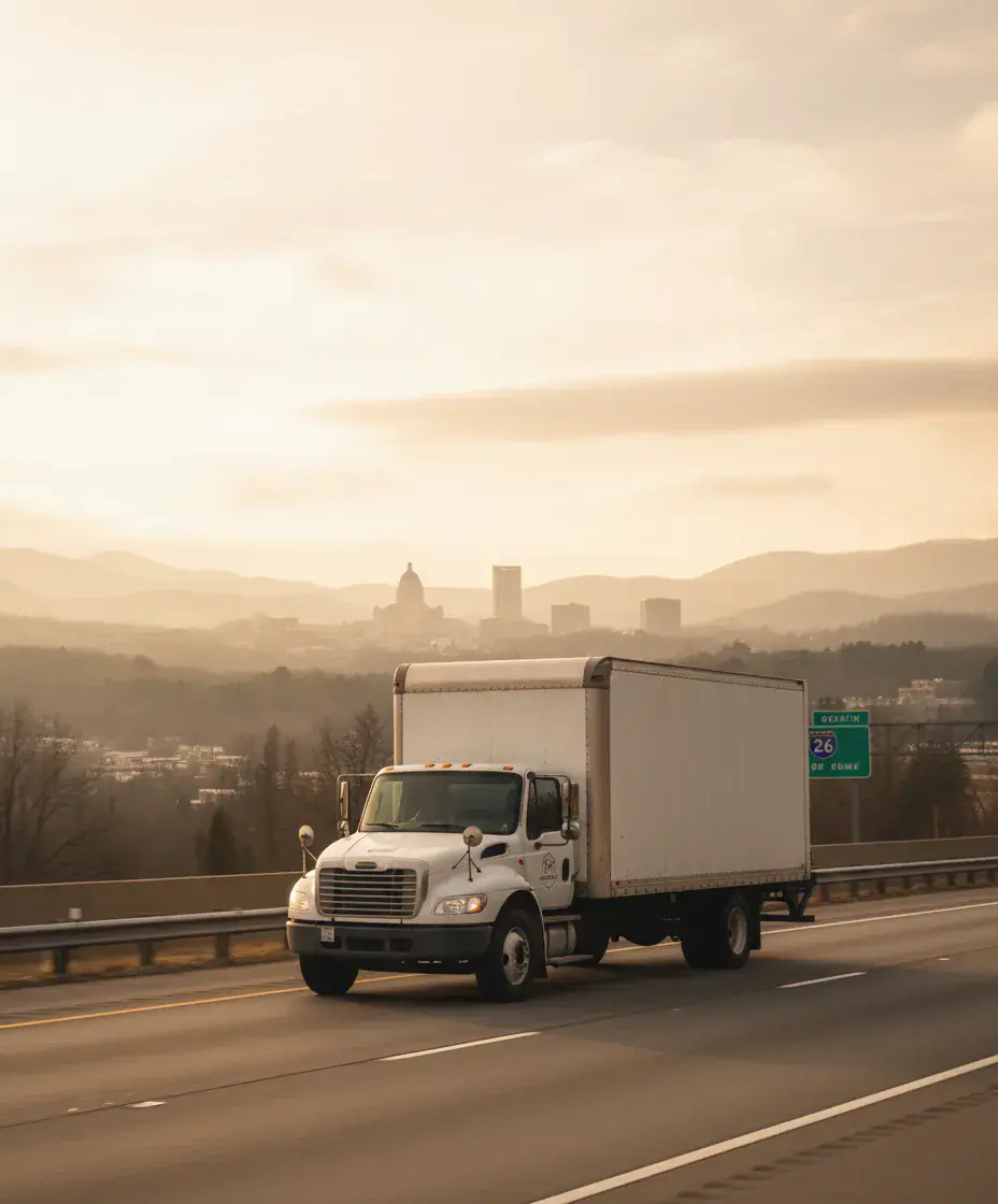 Eastside Movers truck on the Boston to Asheville route