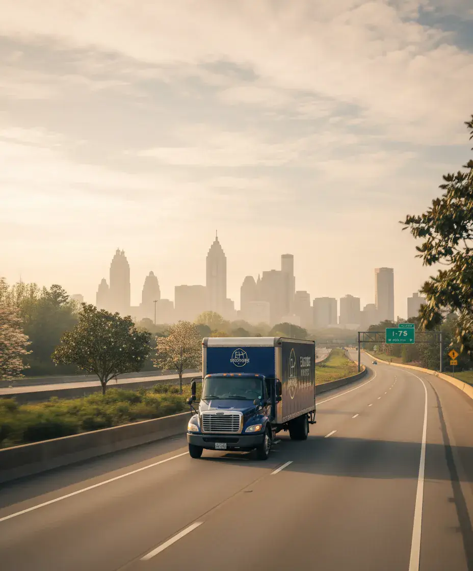 Eastside Movers truck on the Boston to Atlanta route