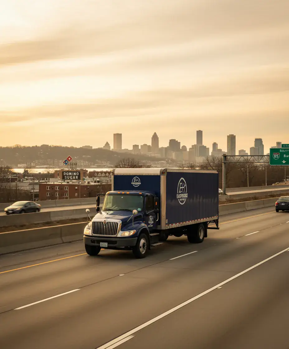 Eastside Movers truck on the Boston to Baltimore route
