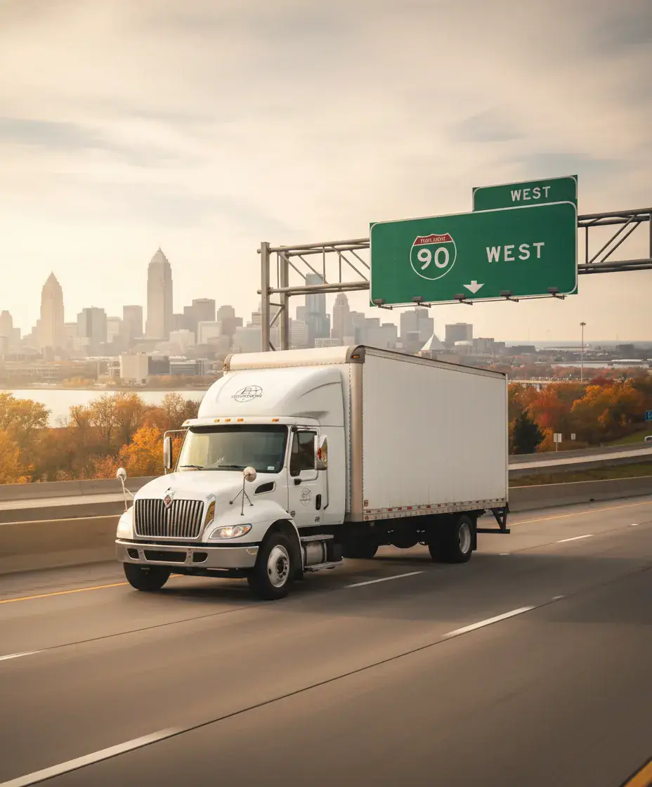 Eastside Movers truck on the Boston to Cleveland route