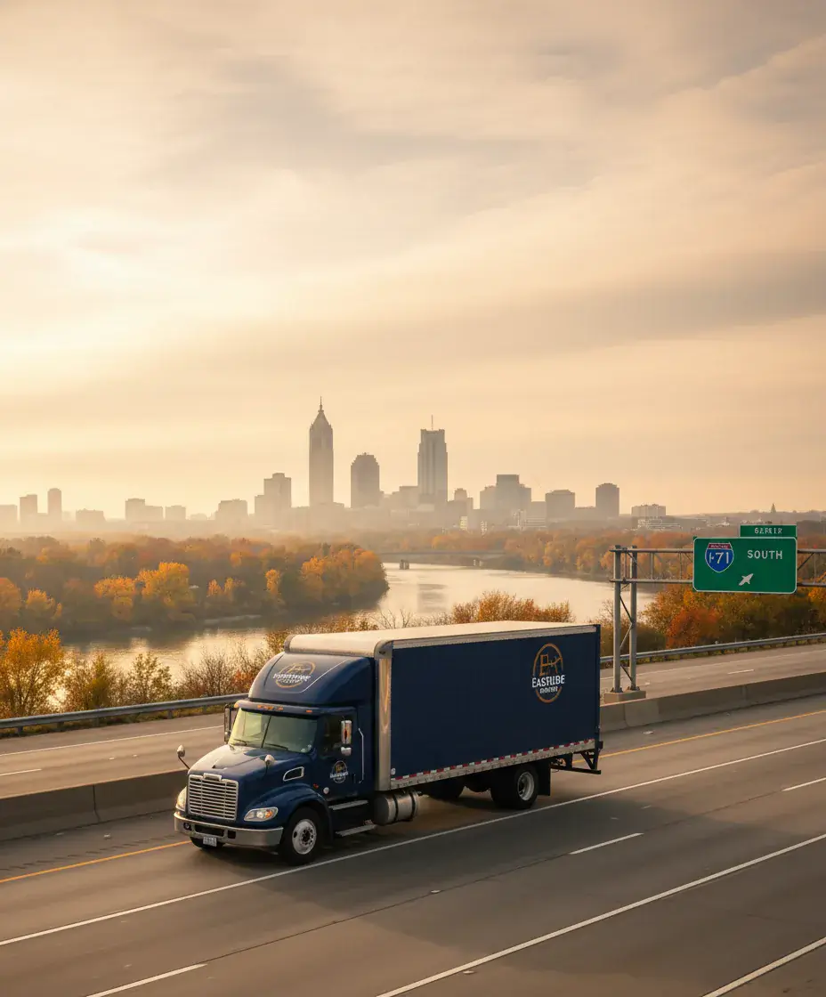 Eastside Movers truck on the Boston to Columbus route