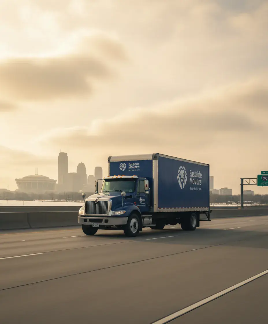 Eastside Movers truck on the Boston to Indianapolis route