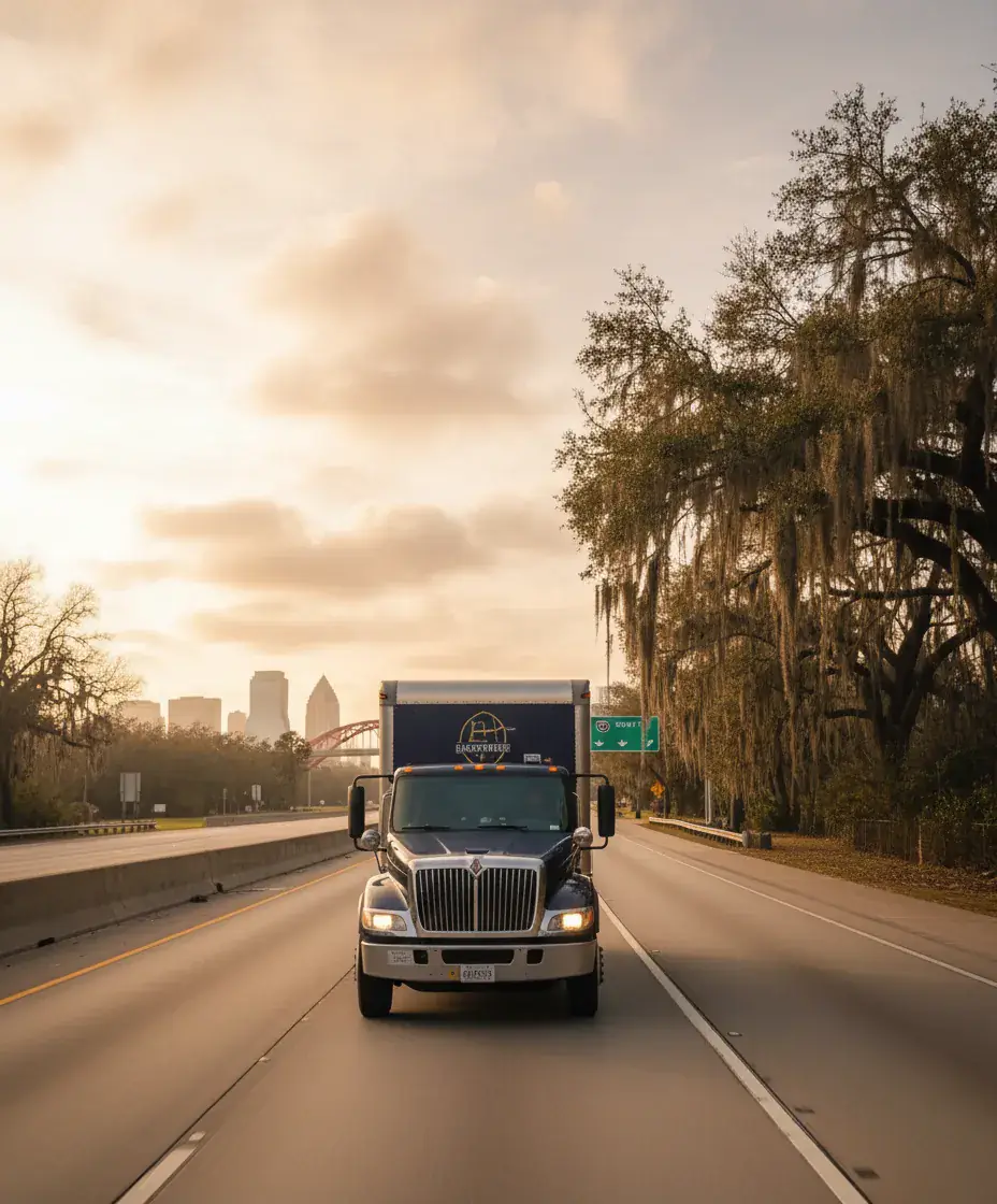 Eastside Movers truck on the Boston to Jacksonville route