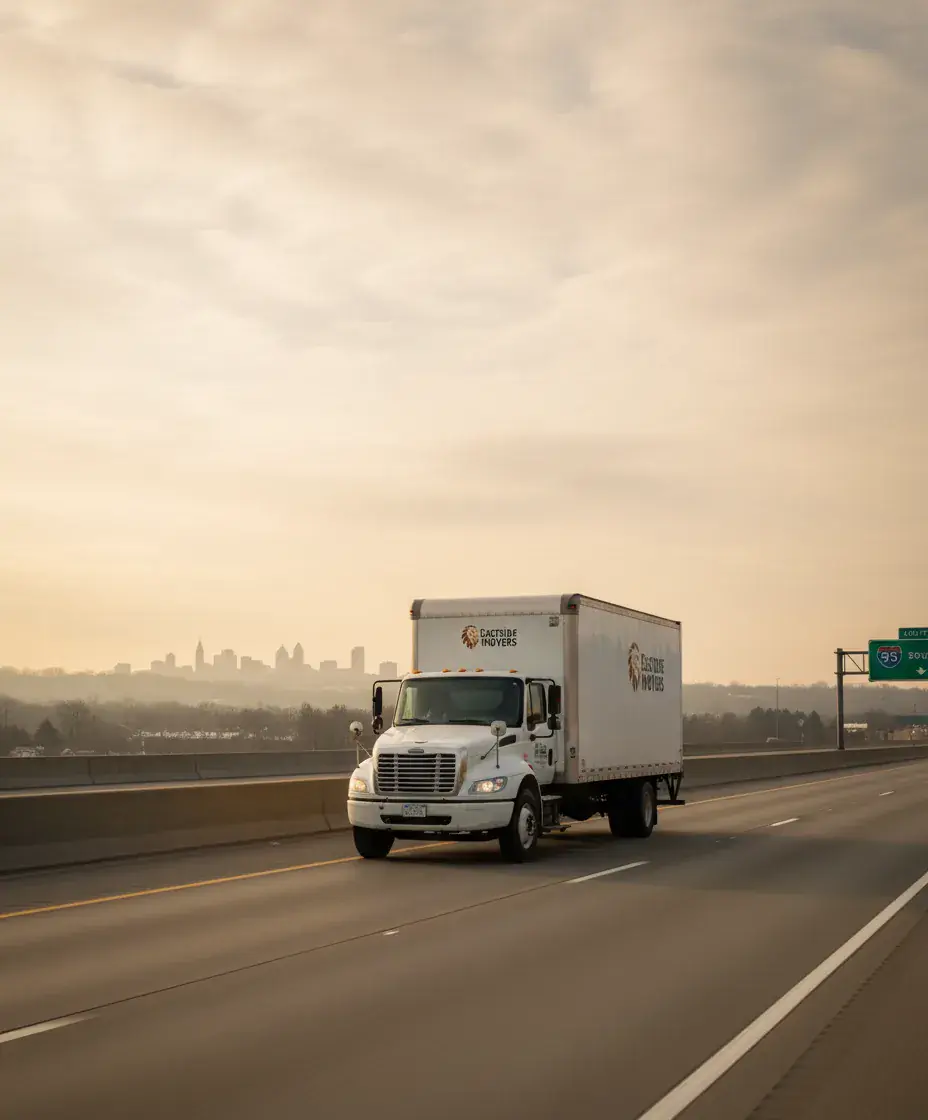 Eastside Movers truck on the Boston to Lancaster route