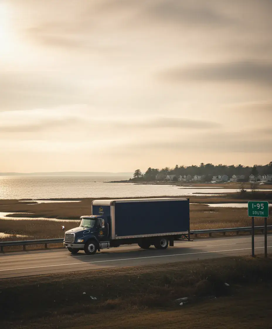 Eastside Movers truck on the Boston to Long Island route