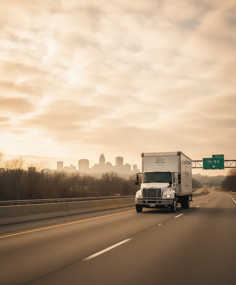 Eastside Movers truck on the Boston to Manchester route