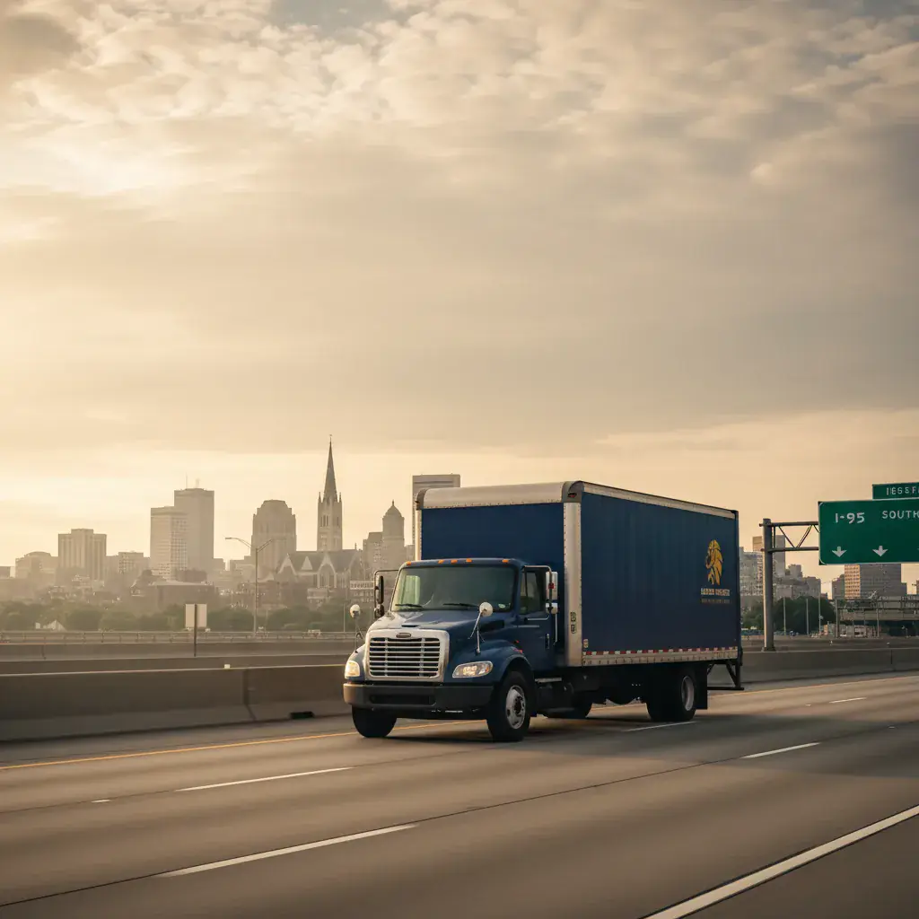 Eastside Movers truck on the Boston to New Haven route