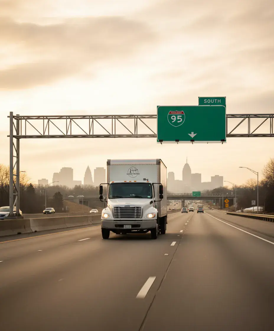 Eastside Movers truck on the Boston to Newark route