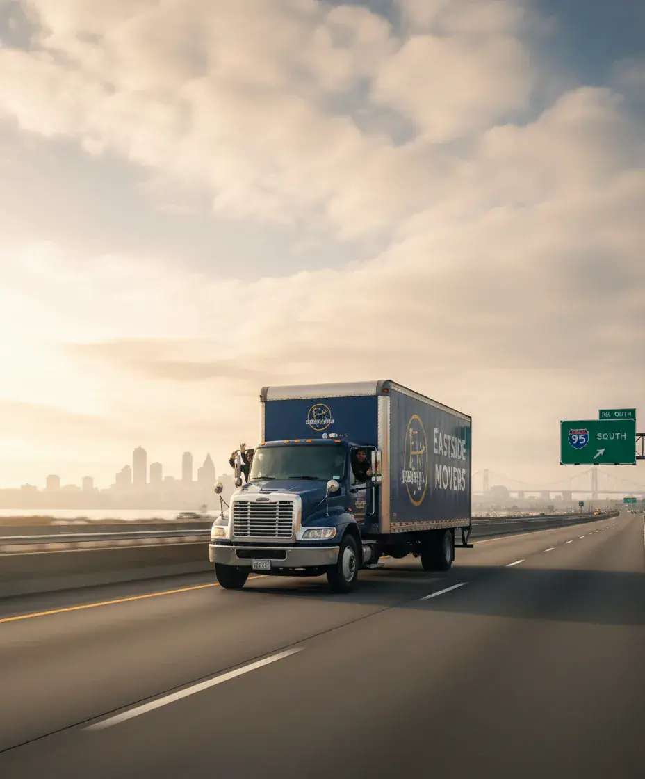 Eastside Movers truck on the Boston to Norfolk route