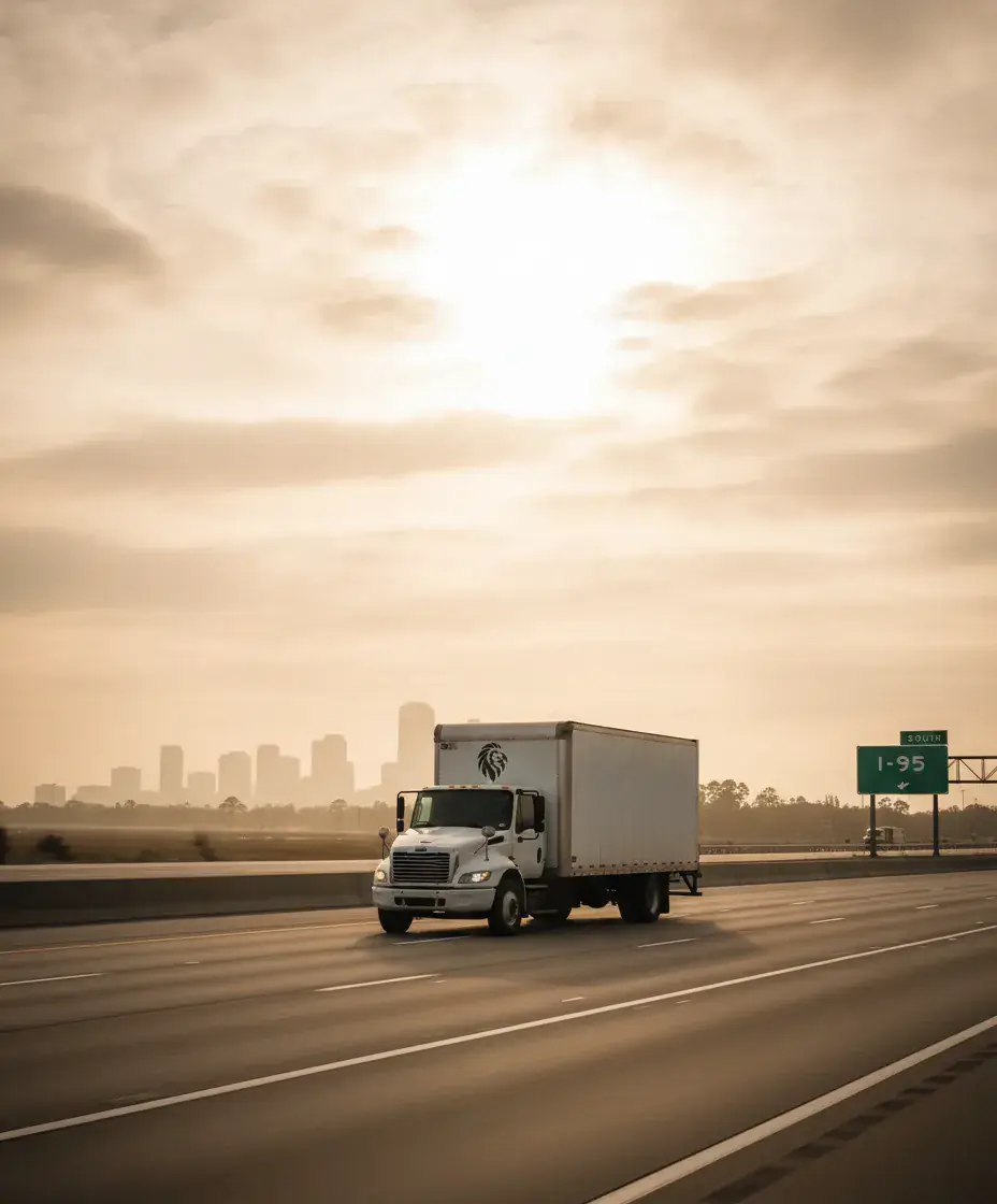 Eastside Movers truck on the Boston to Sarasota route