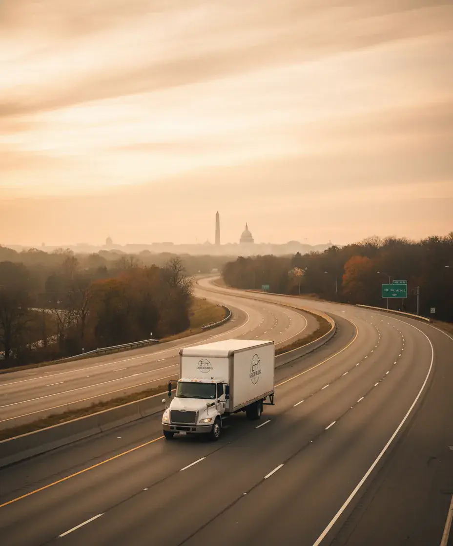 Eastside Movers truck on the Boston to Washington route