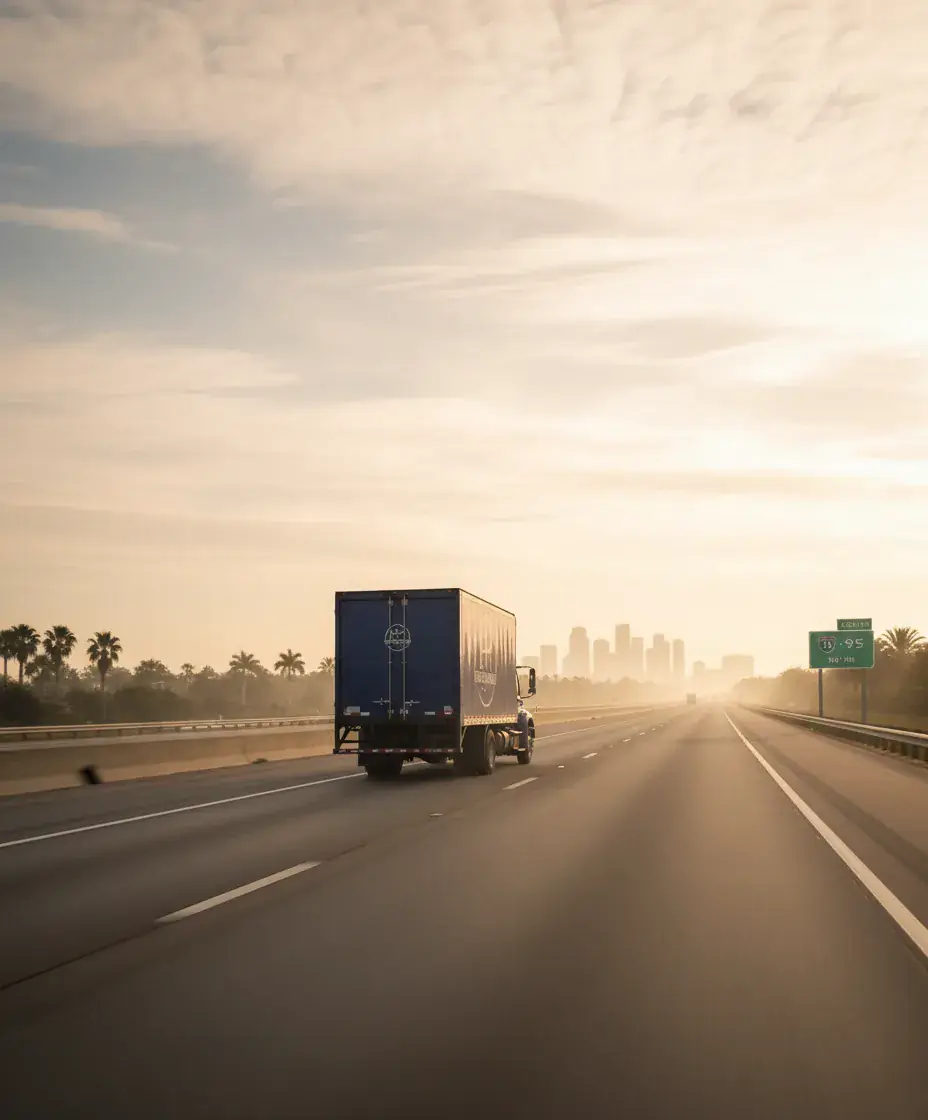 Eastside Movers truck on the Boston to West Palm Beach route